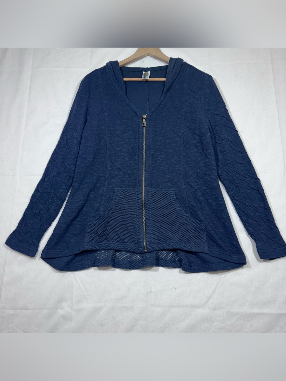 XCVI Hoodie Sweatshirt Women’s XL Crochet Back Full Zip Boho Lagenlook